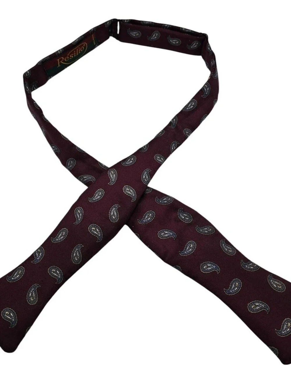 Vintage Resilio Mens Self Tie Bowtie Bow Tie Burgundy Blue Paisley